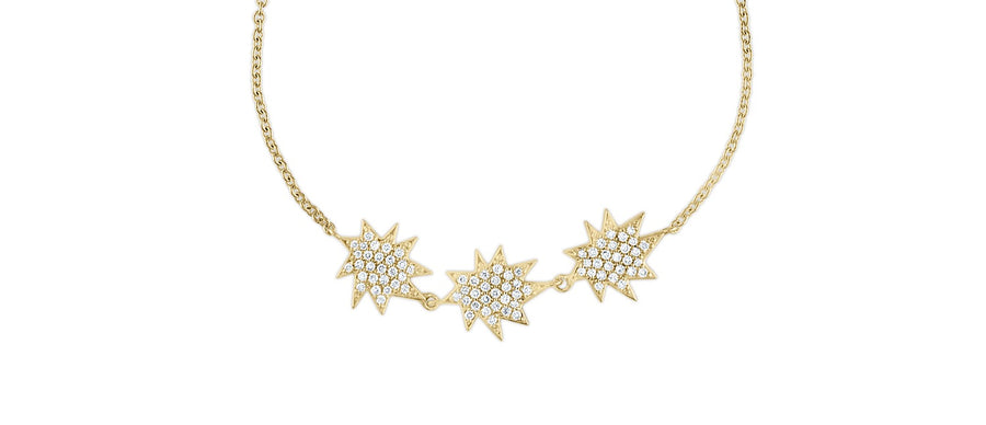 Gold Mini Stella/KAPOW! bolo bracelet: Three Pavé Diamond Stars