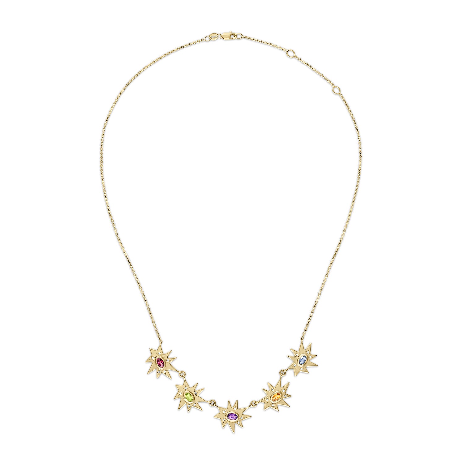 Gold Five Star Stellina/KAPOW! Necklace with Rainbow Gemstones and Diamonds