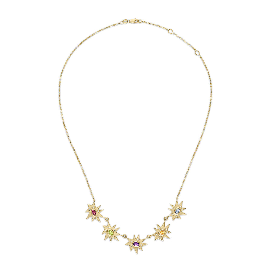 Gold Five Star Stellina/KAPOW! Necklace with Rainbow Gemstones and Diamonds
