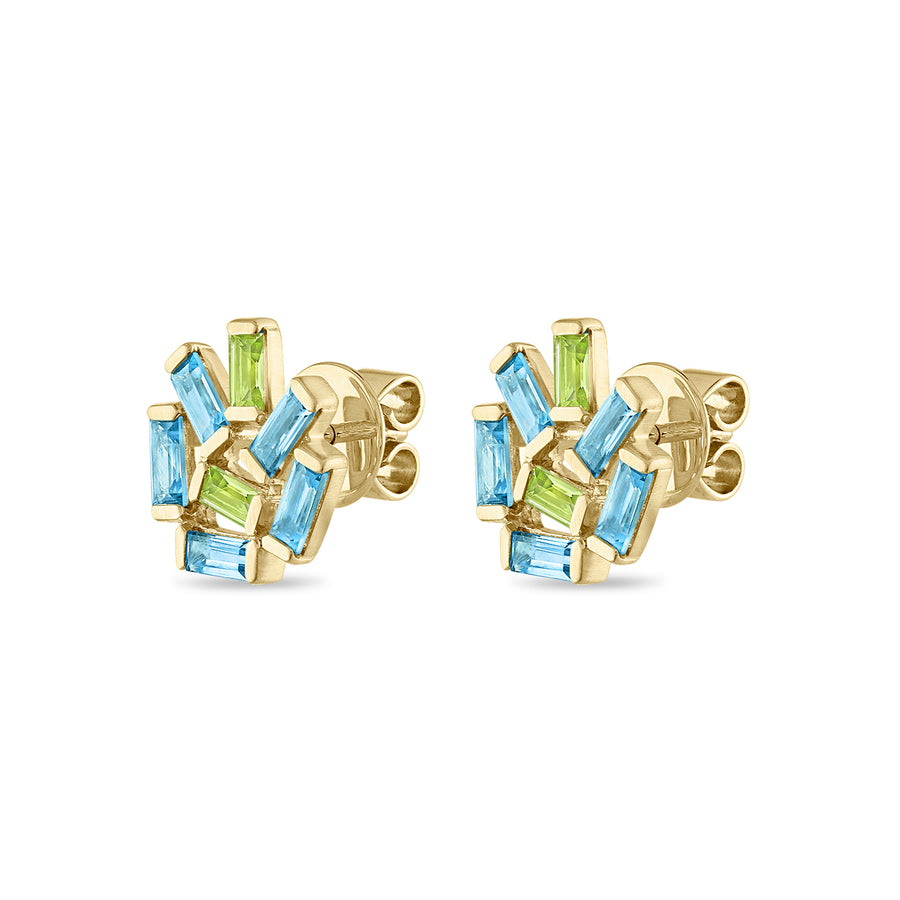 Medium Jubilation Studs: Blue Topaz and Peridot