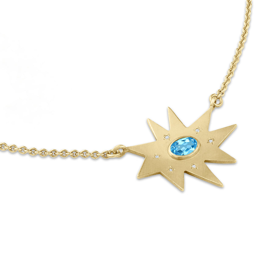 Gold Stella/KAPOW! Necklace: Blue Topaz