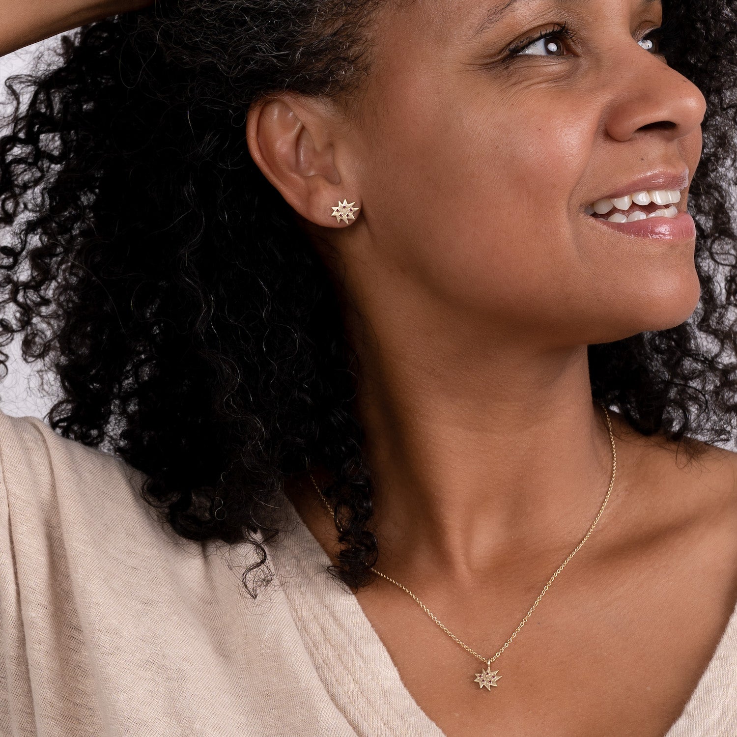 Gold Mini Stella/KAPOW! Necklace with Rubies