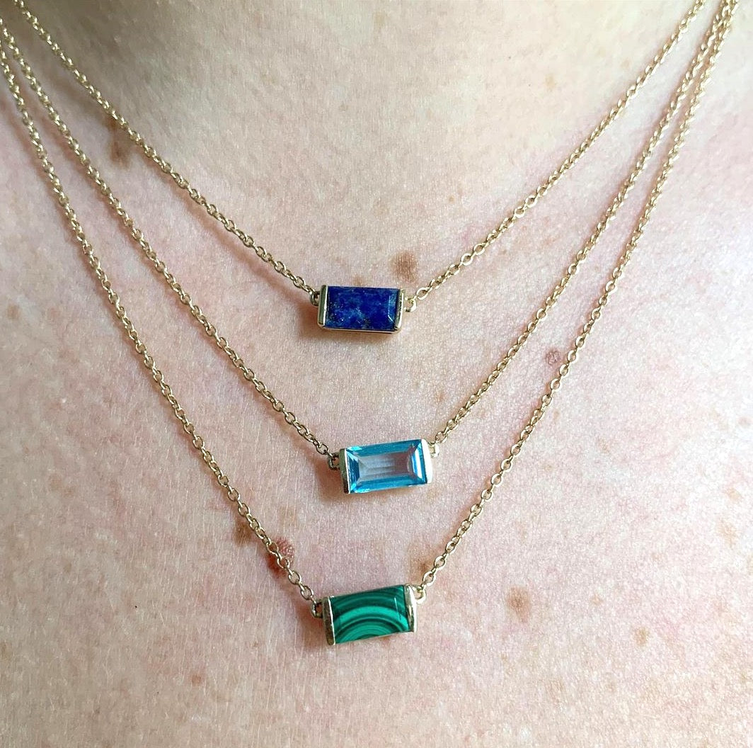 Blue Topaz Bonbon Necklace, east-west