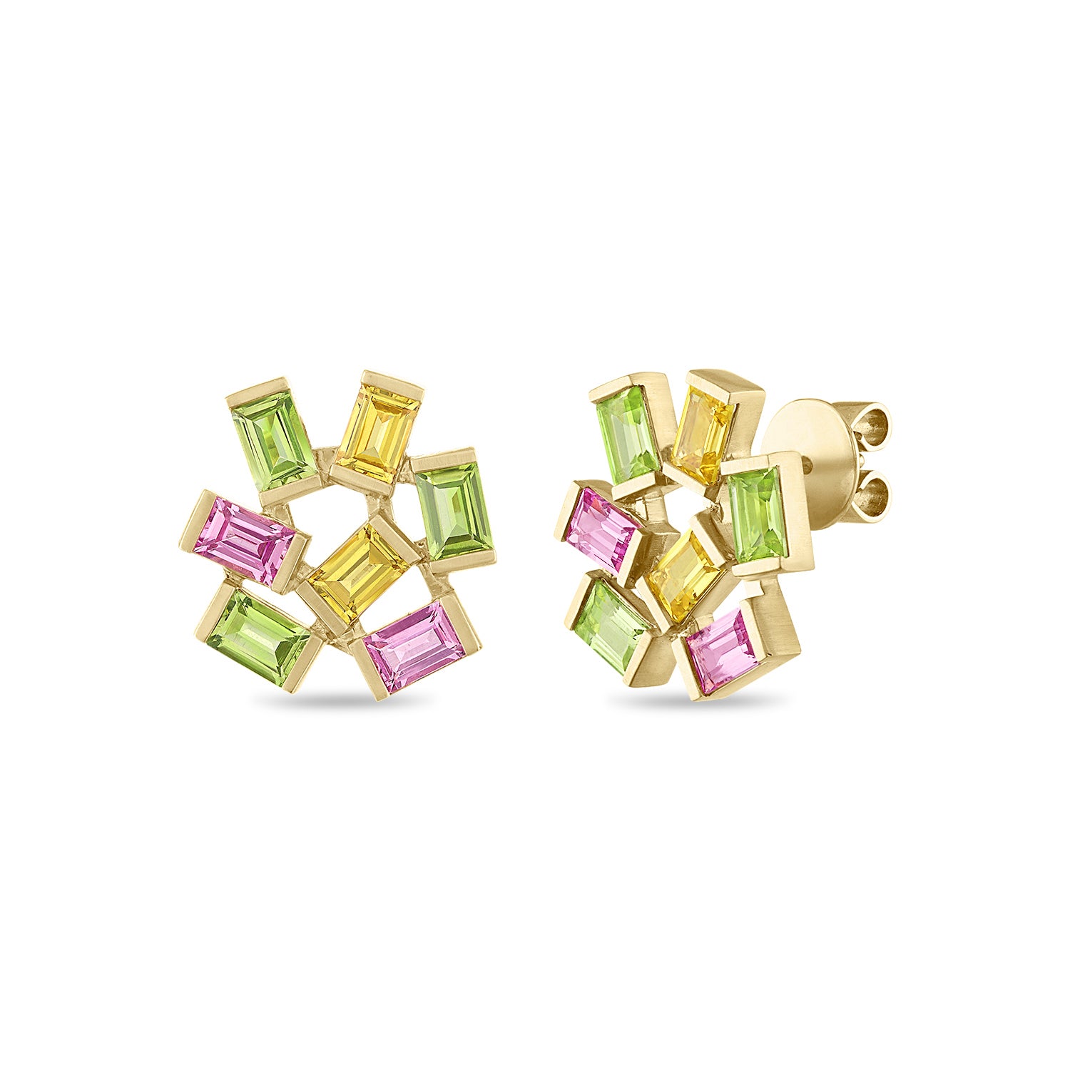 Large Jubilation Earrings: Peridot, Pink and Yellow Sapphire