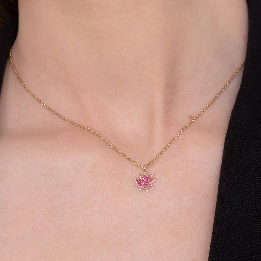 Gold Mini Stella/KAPOW! Necklace with Pavé Rubies