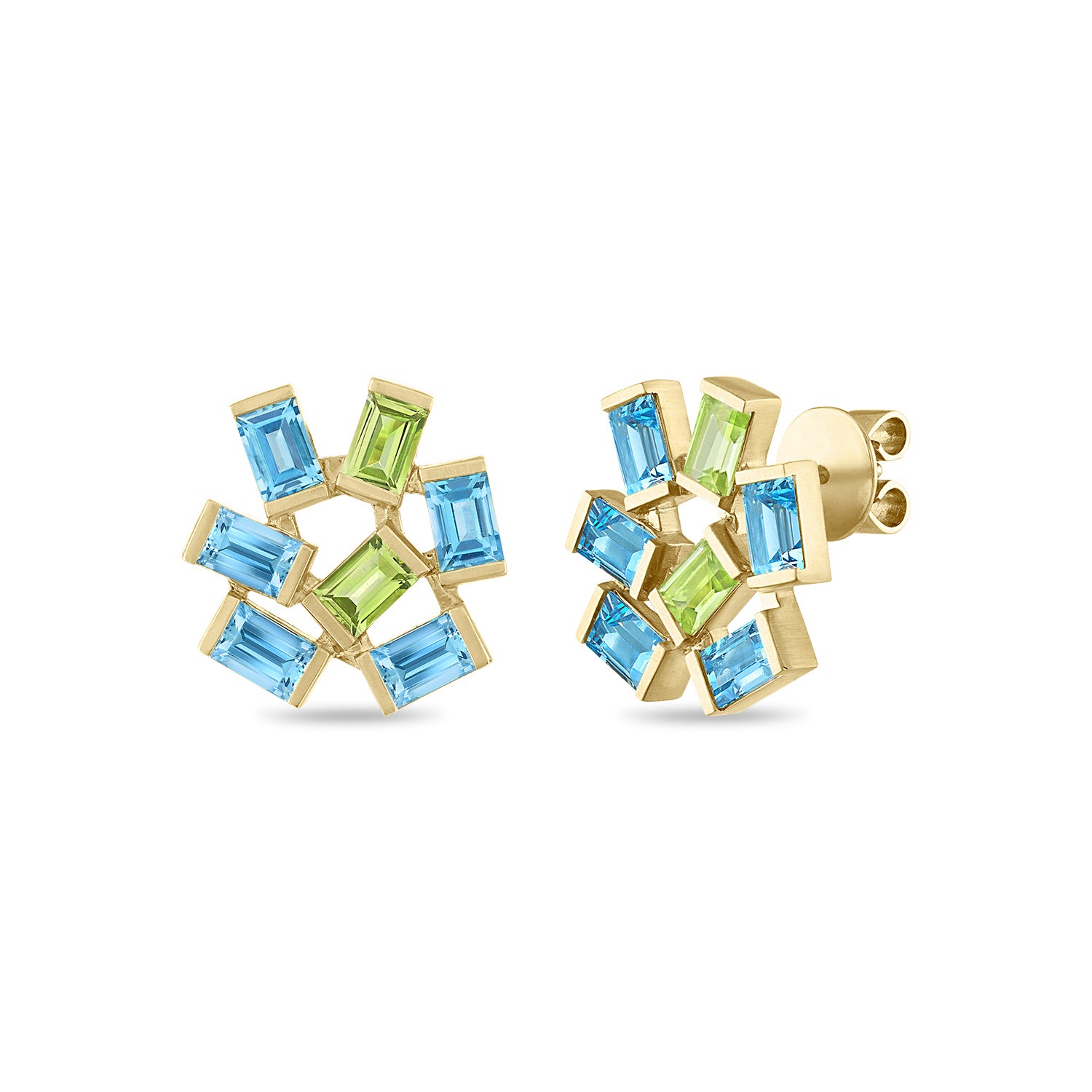 Large Jubilation Studs: Blue Topaz and Peridot