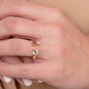 Toi et Moi Three Stone Gold Ring with Aquamarine, Diamond and Pink Tourmaline