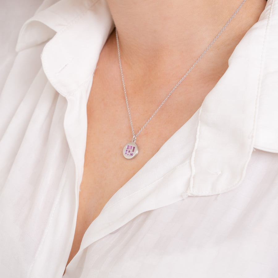 White Gold Disc Pendant with Pink Sapphire