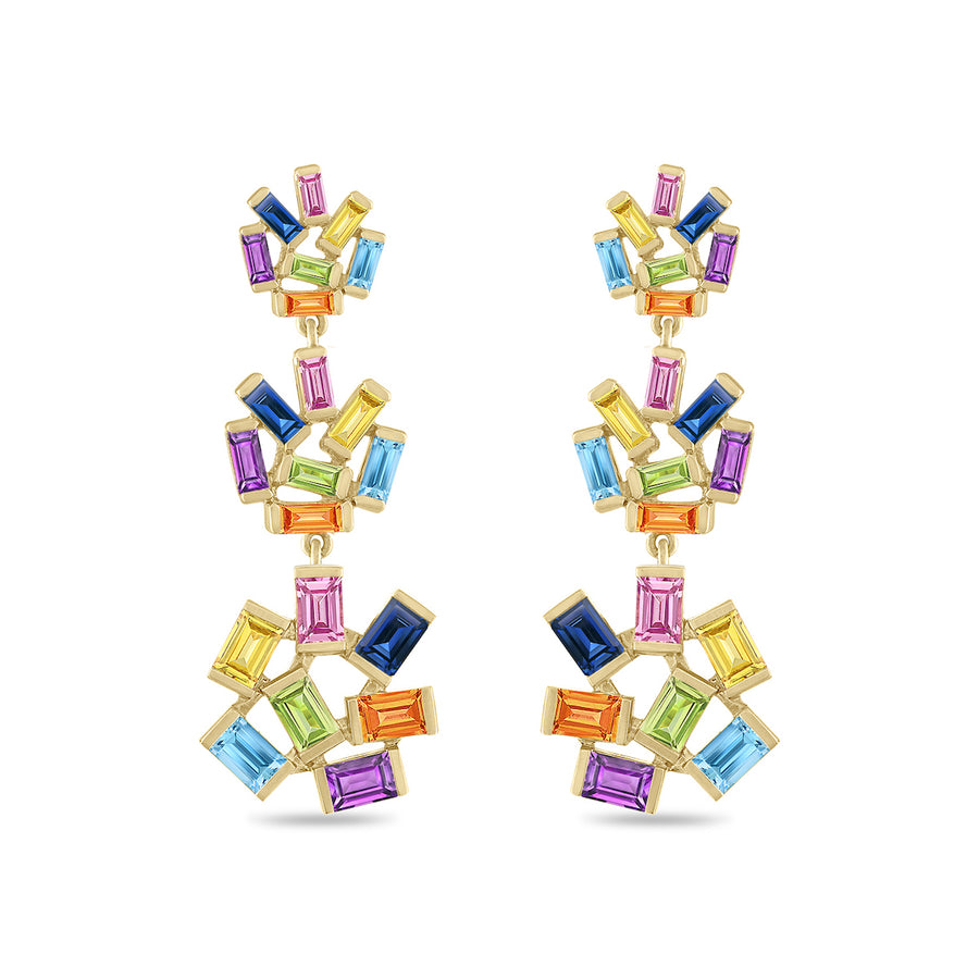 Triple Jubilation Earrings: Rainbow Gemstone