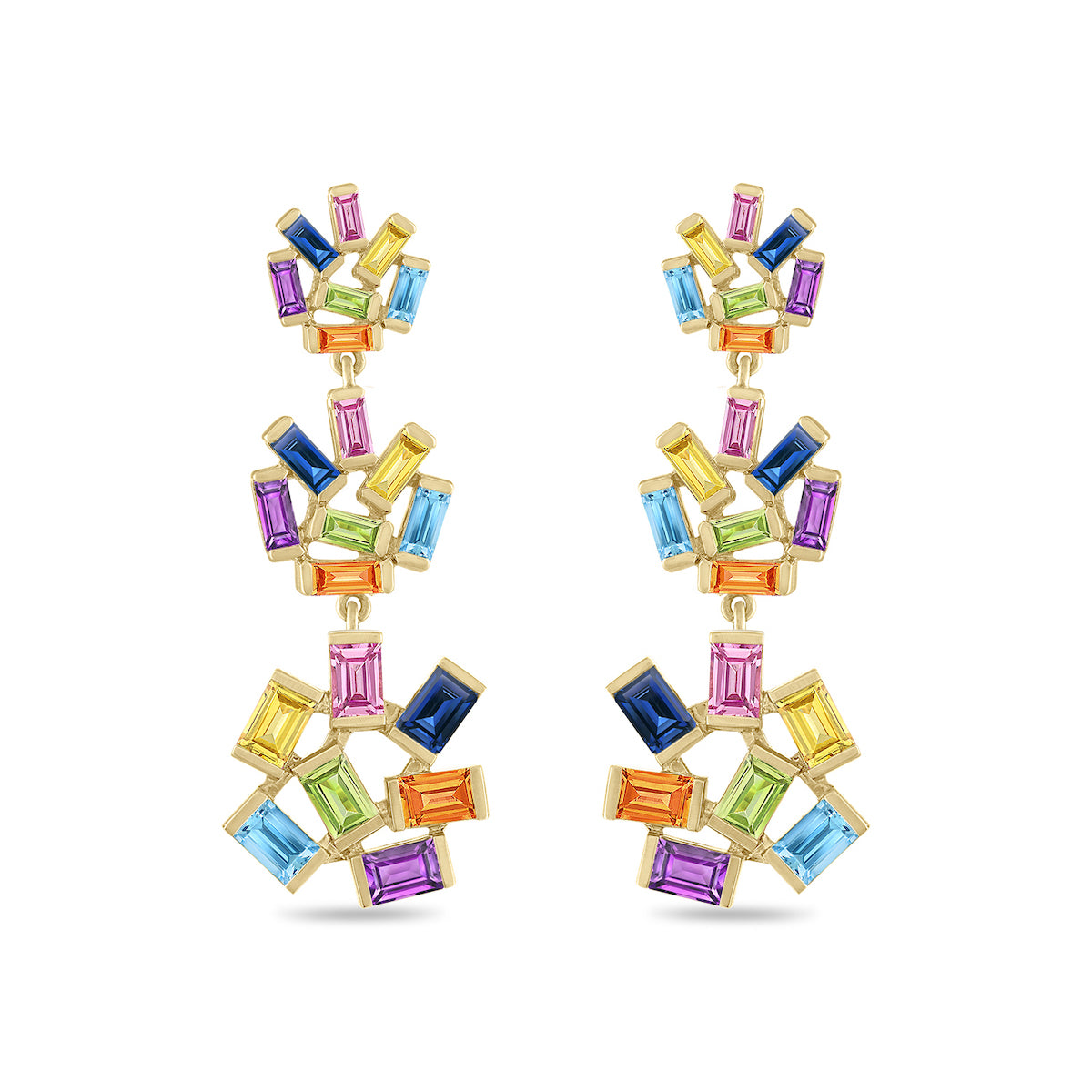 Triple Jubilation Earrings: Rainbow Gemstone