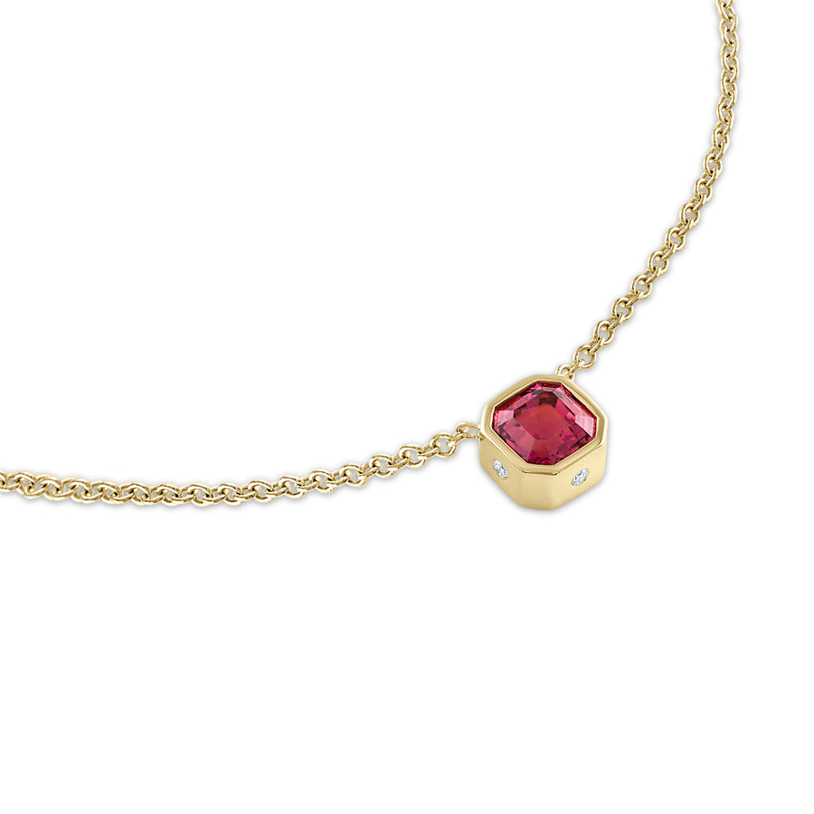 Gold Pink Tourmaline Necklace with Accent Diamonds