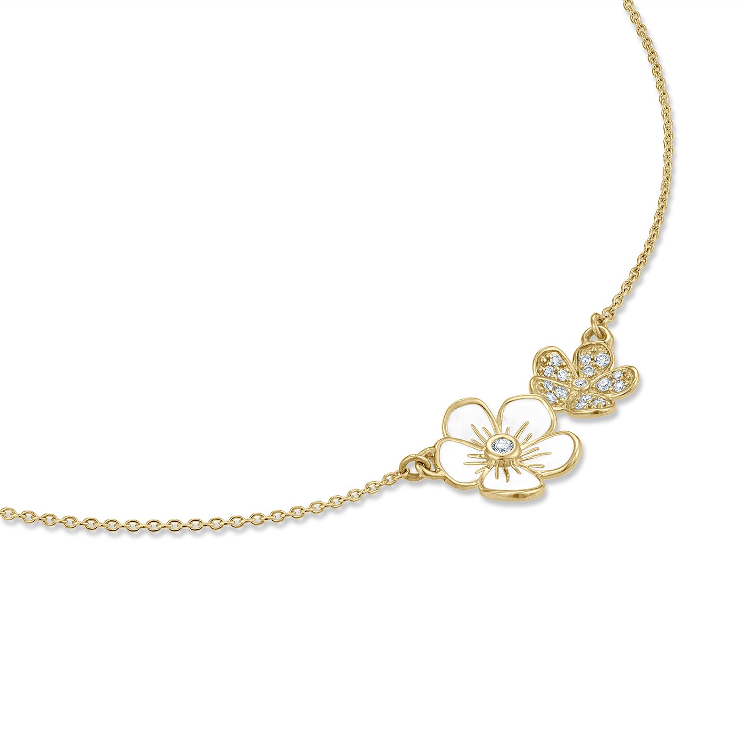 Double Pendant Florette Necklace: Medium enamel and Small pavé