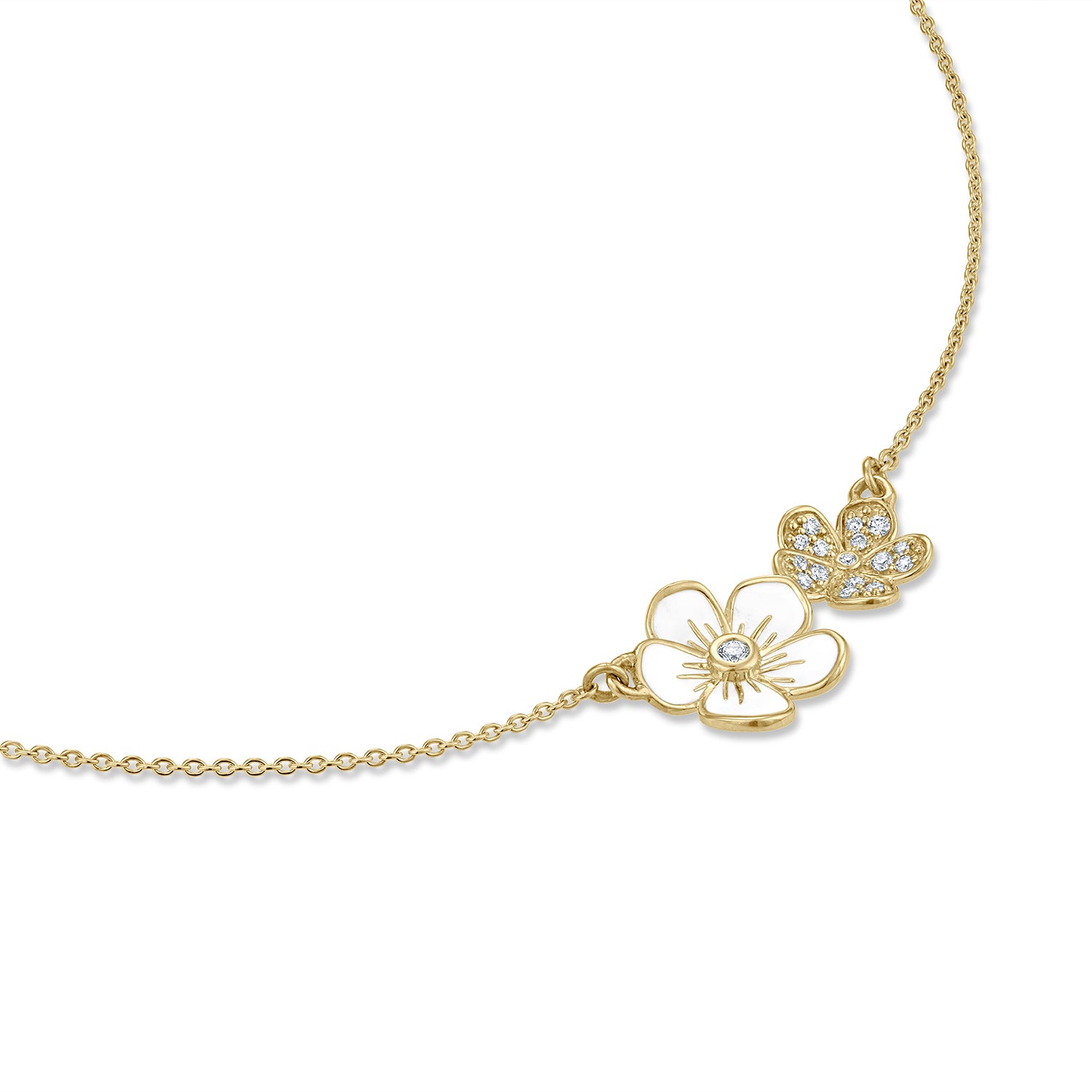 Double Pendant Florette Necklace: Medium Enamel and Small Pavé Diamonds