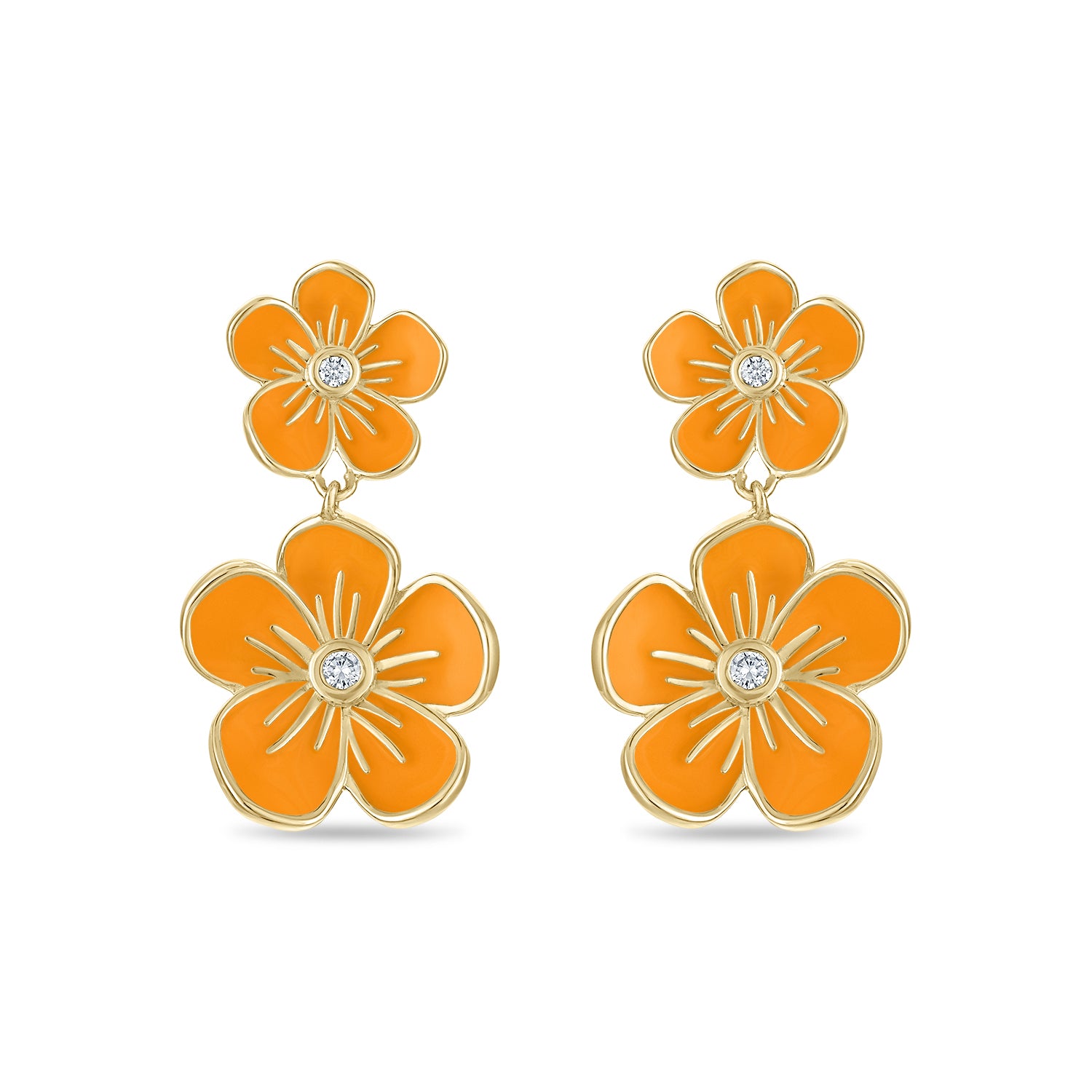 Double Florette Earrings in Bright Orange