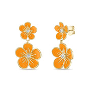 Double Florette Earrings in Bright Orange