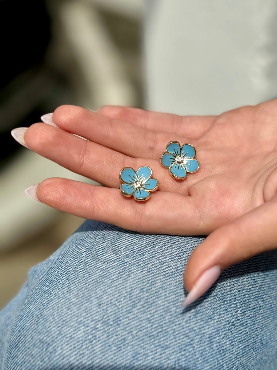 Large Florette Studs in Forget-Me-Not Blue