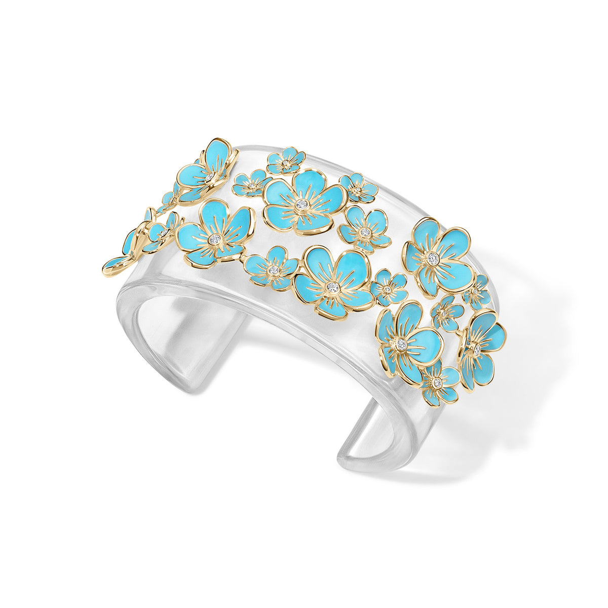 Florette Halo Cuff with Forget-Me-Not Blue Enamel Flowers in Gold