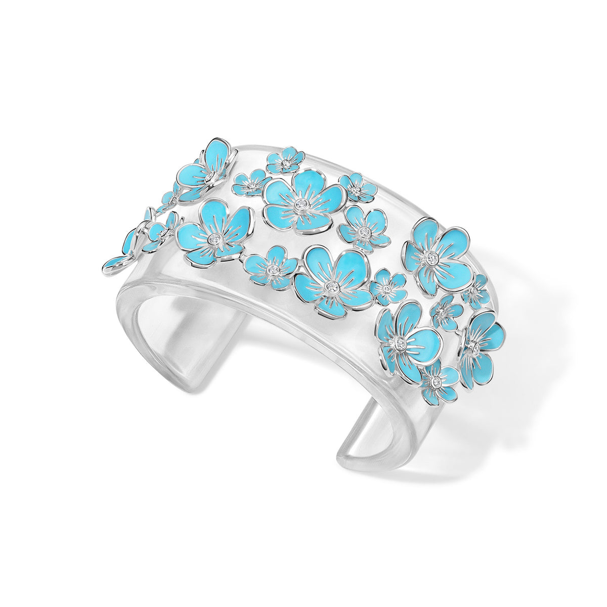 Florette Halo Cuff with Forget-Me-Not Blue Enamel Flowers in Silver