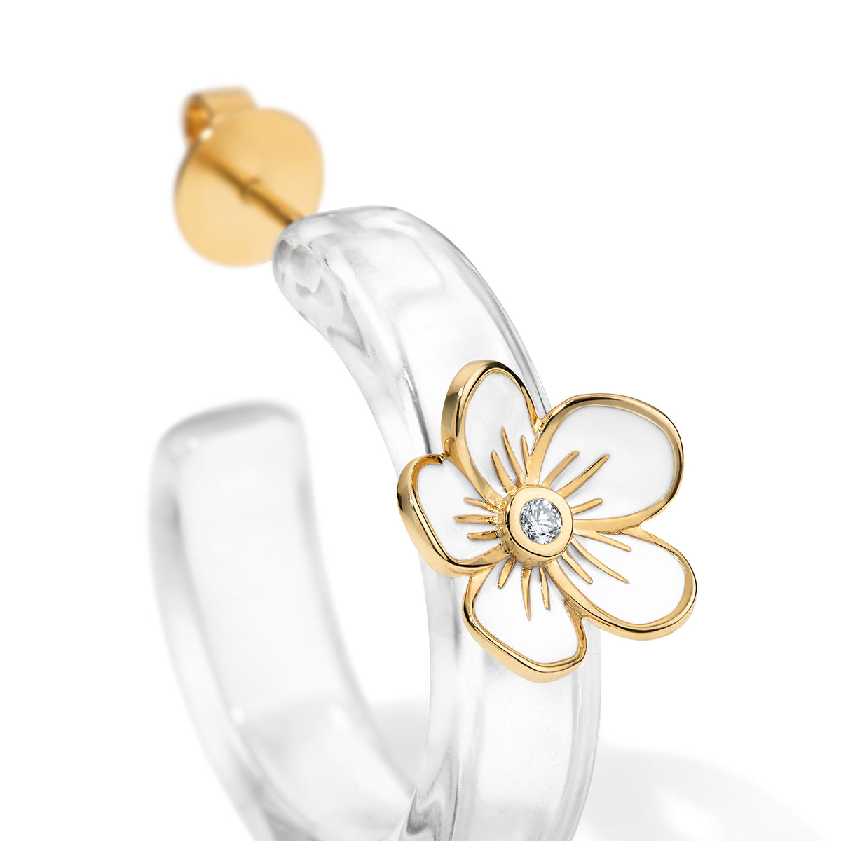 Florette Halo Hoops with Medium Flowers in White Enamel