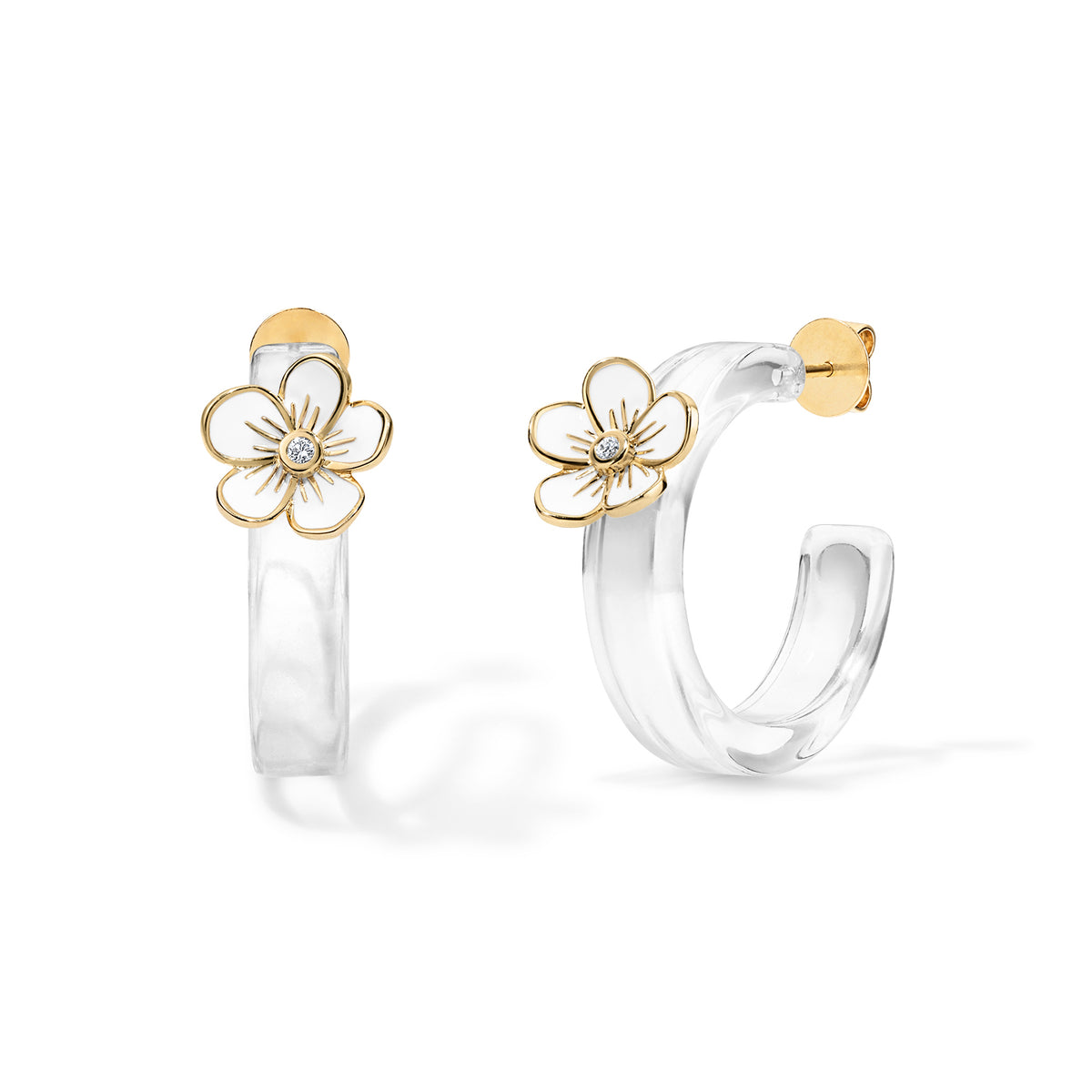 Florette Halo Hoops with Medium Flowers in White Enamel