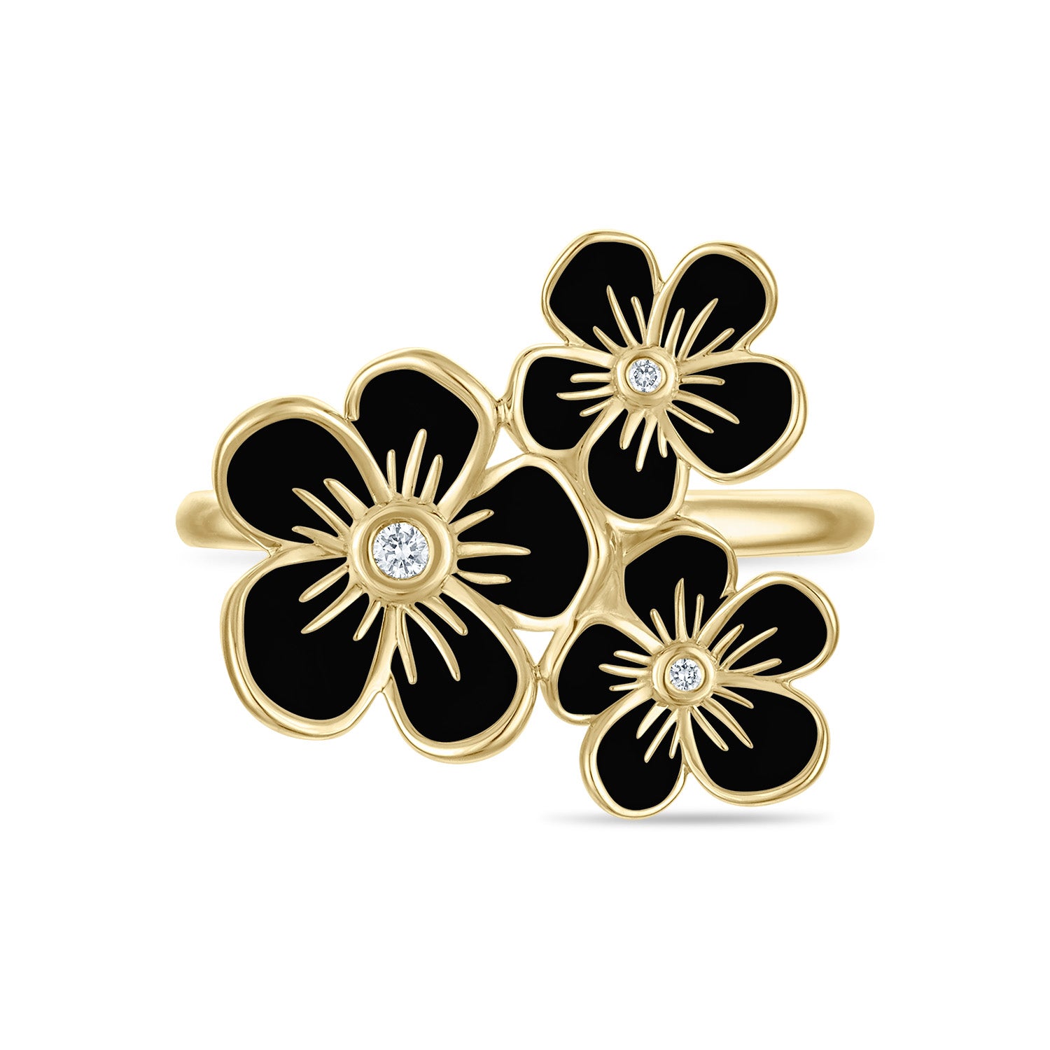 Triple Florette Cocktail Ring in Black