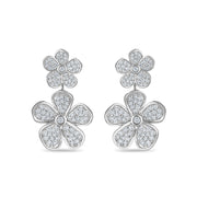 Convertible Double Florette Earrings in Pavé Diamonds and White Gold