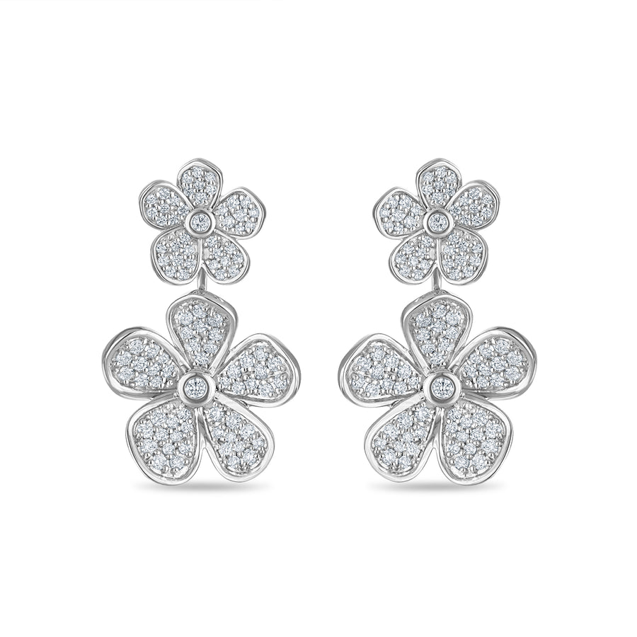 Convertible Double Florette Earrings in Pavé Diamonds and White Gold