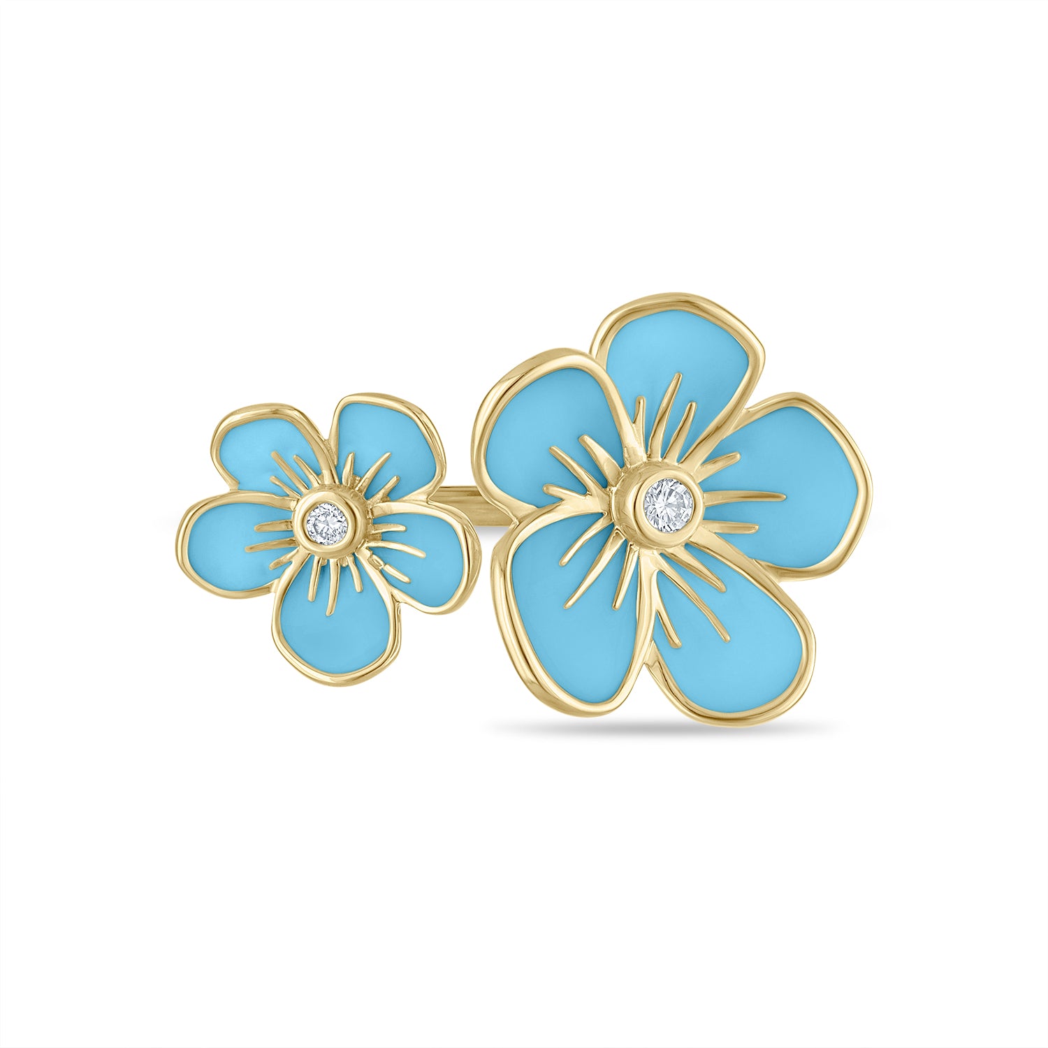 Double Florette Enamel Ring in Forget-me-Not Blue