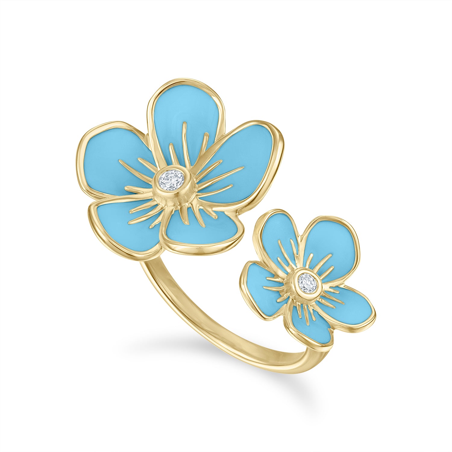 Double Florette Enamel Ring in Forget-me-Not Blue