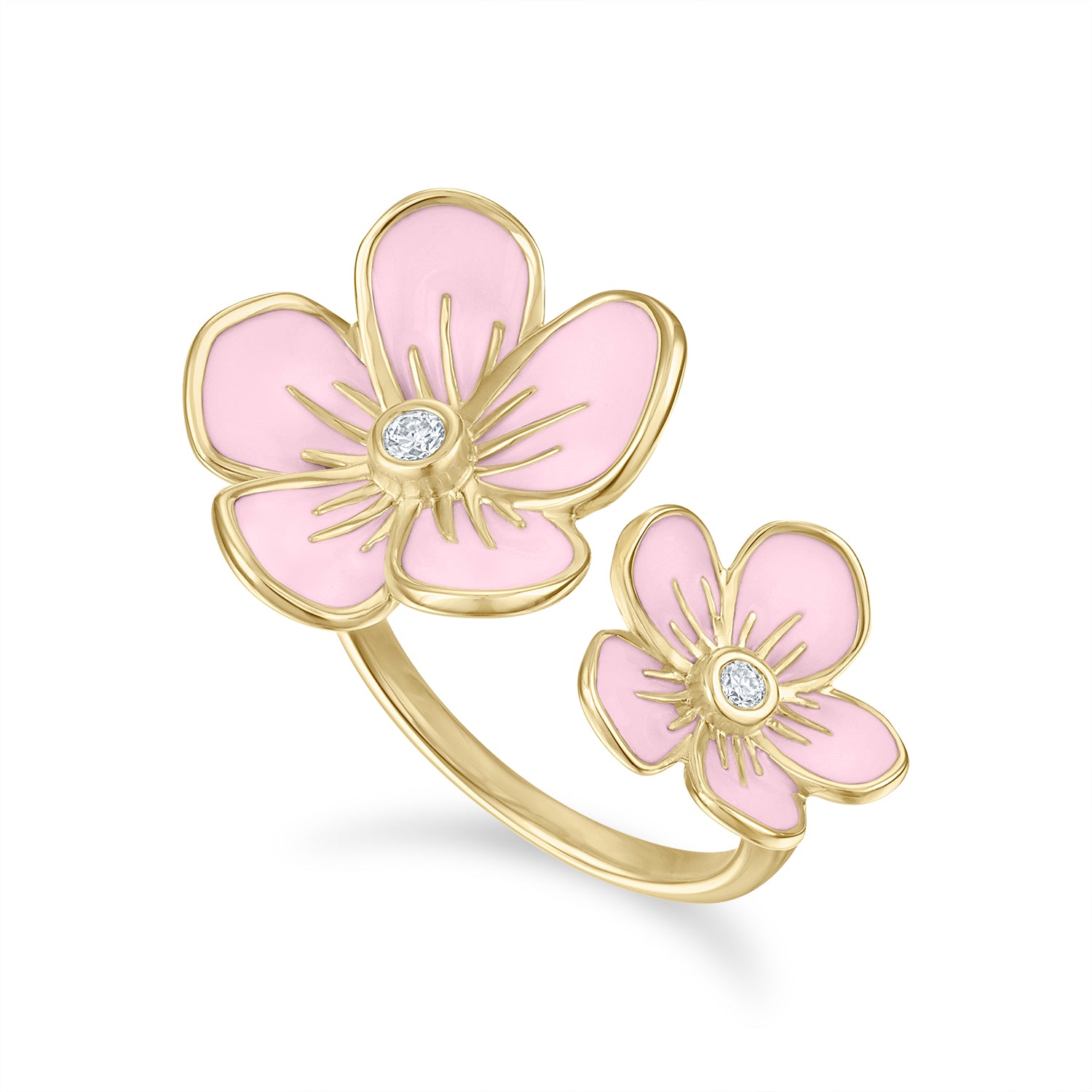 Double Florette Enamel Ring in Baby Pink