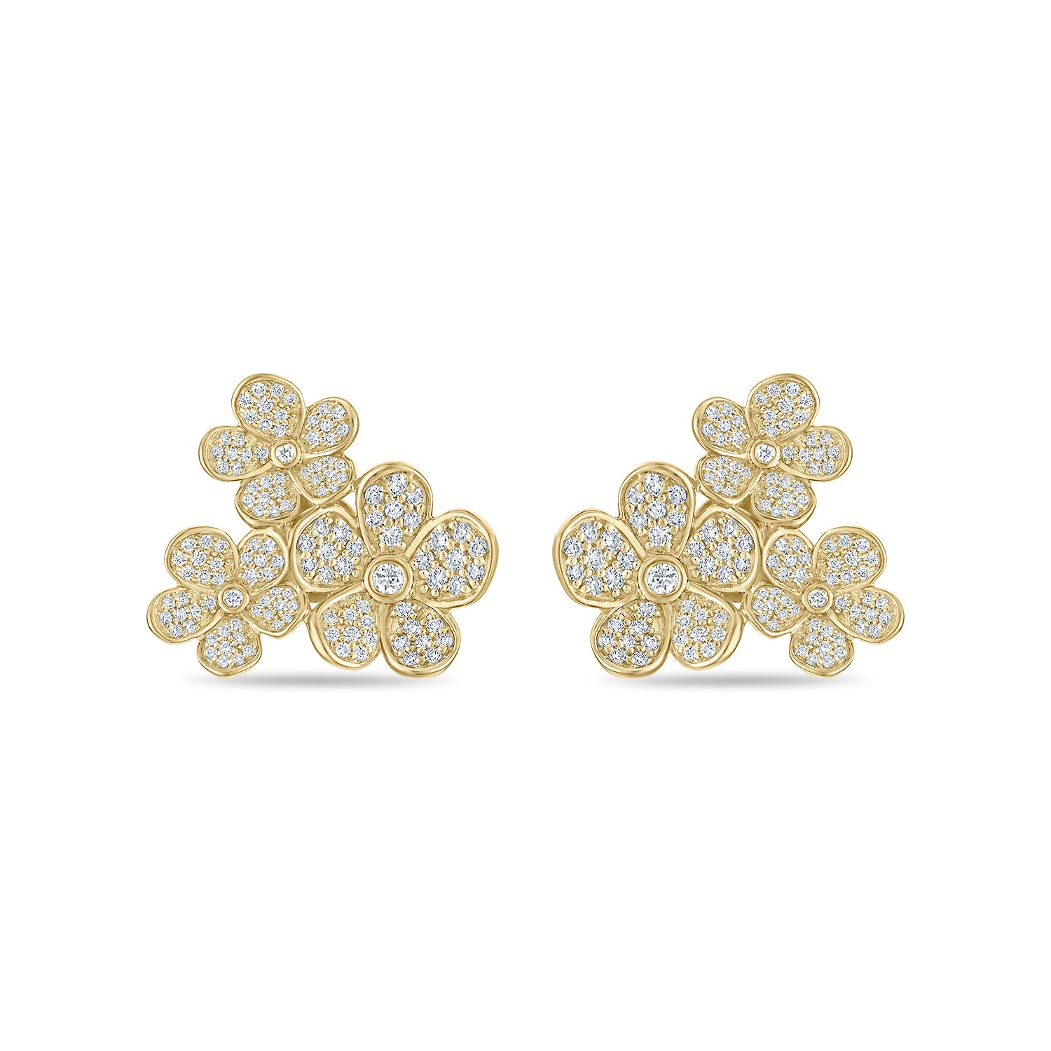 Triple Florette Studs in Pavé Diamonds