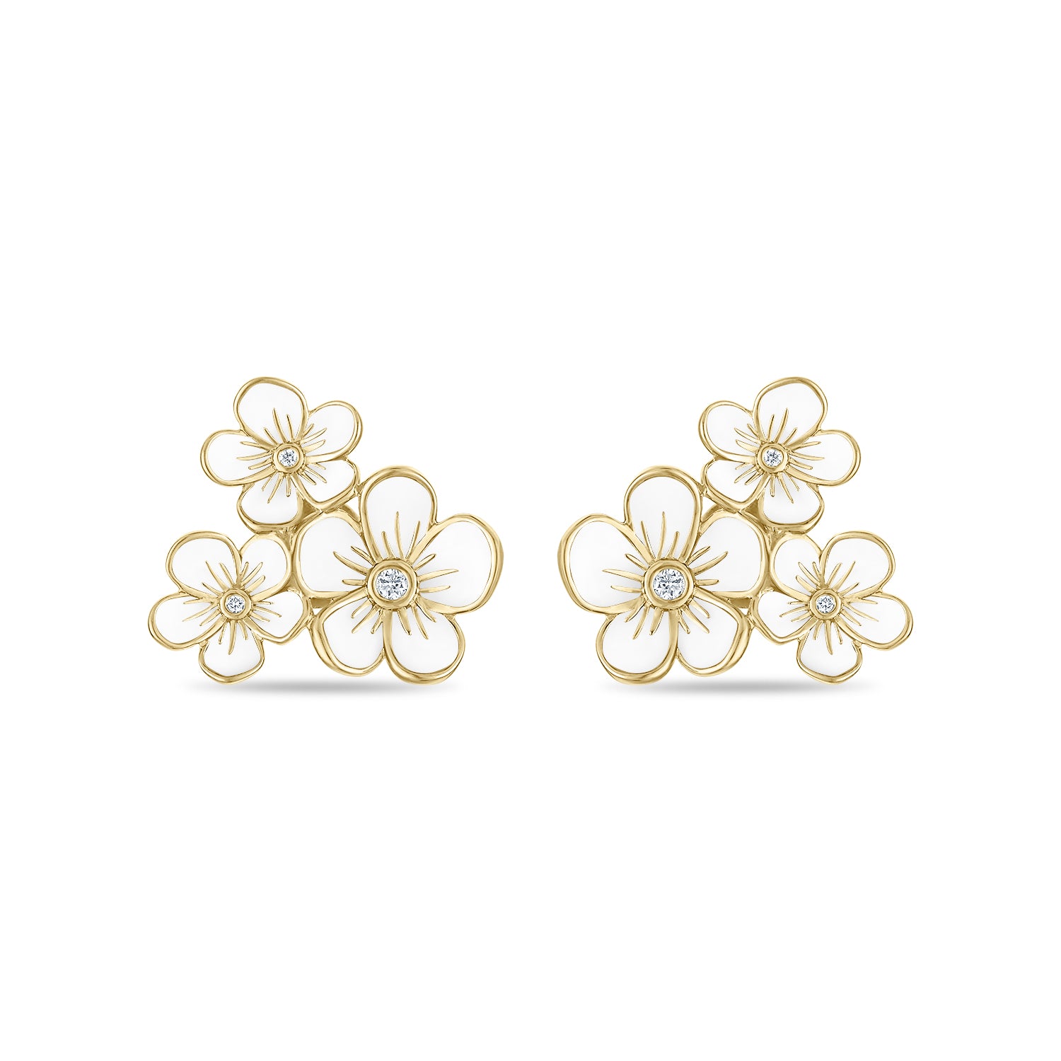 Triple Florette Studs in White