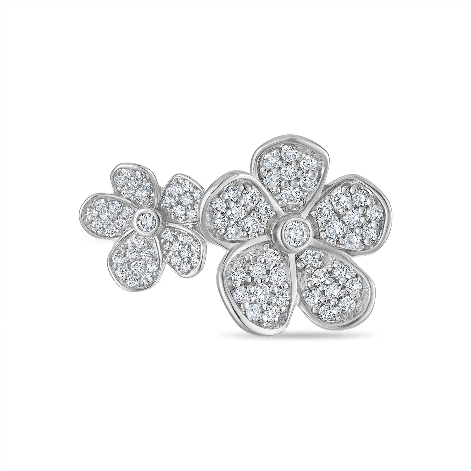 Double Florette Ring in White Gold with Pavé Diamonds