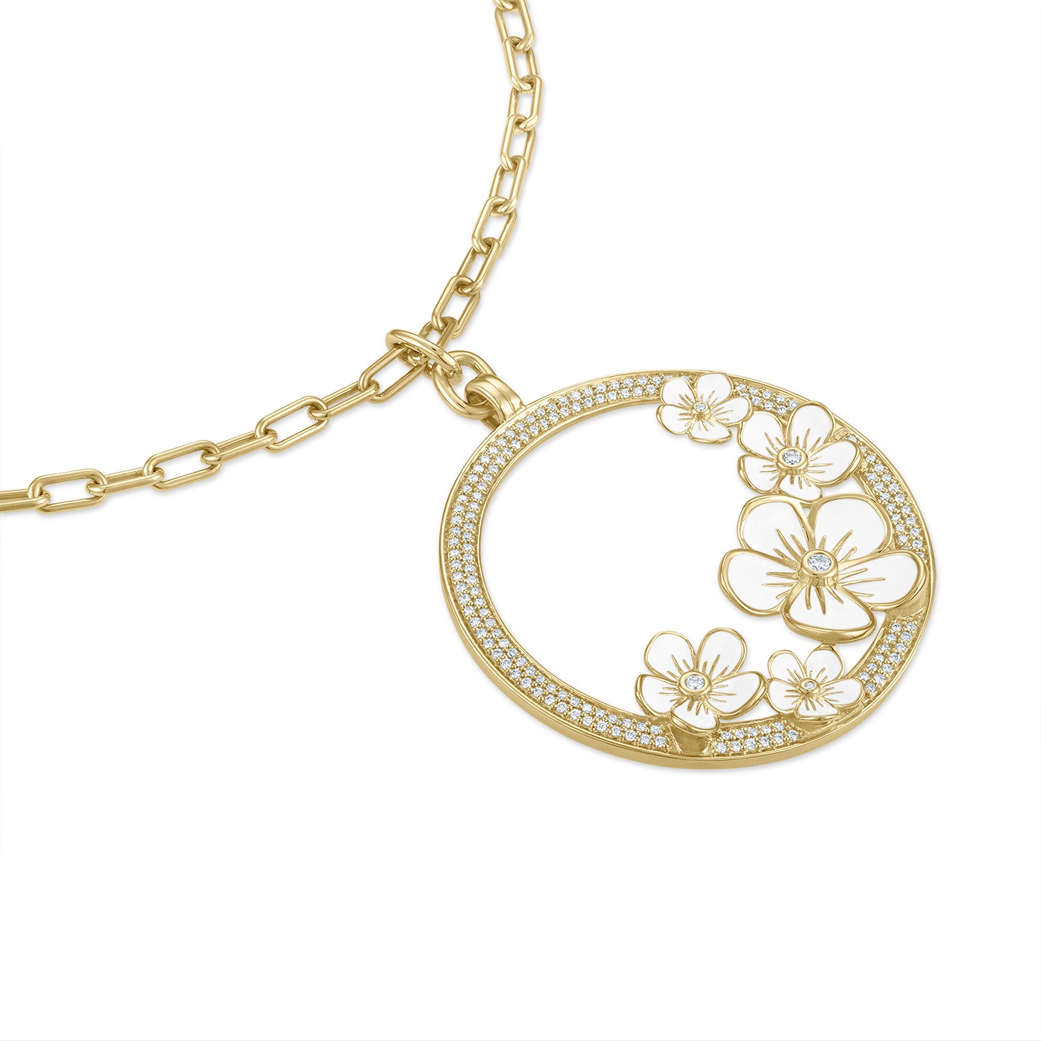 Florette Gold and Diamond Circle Pendant on Long Chain
