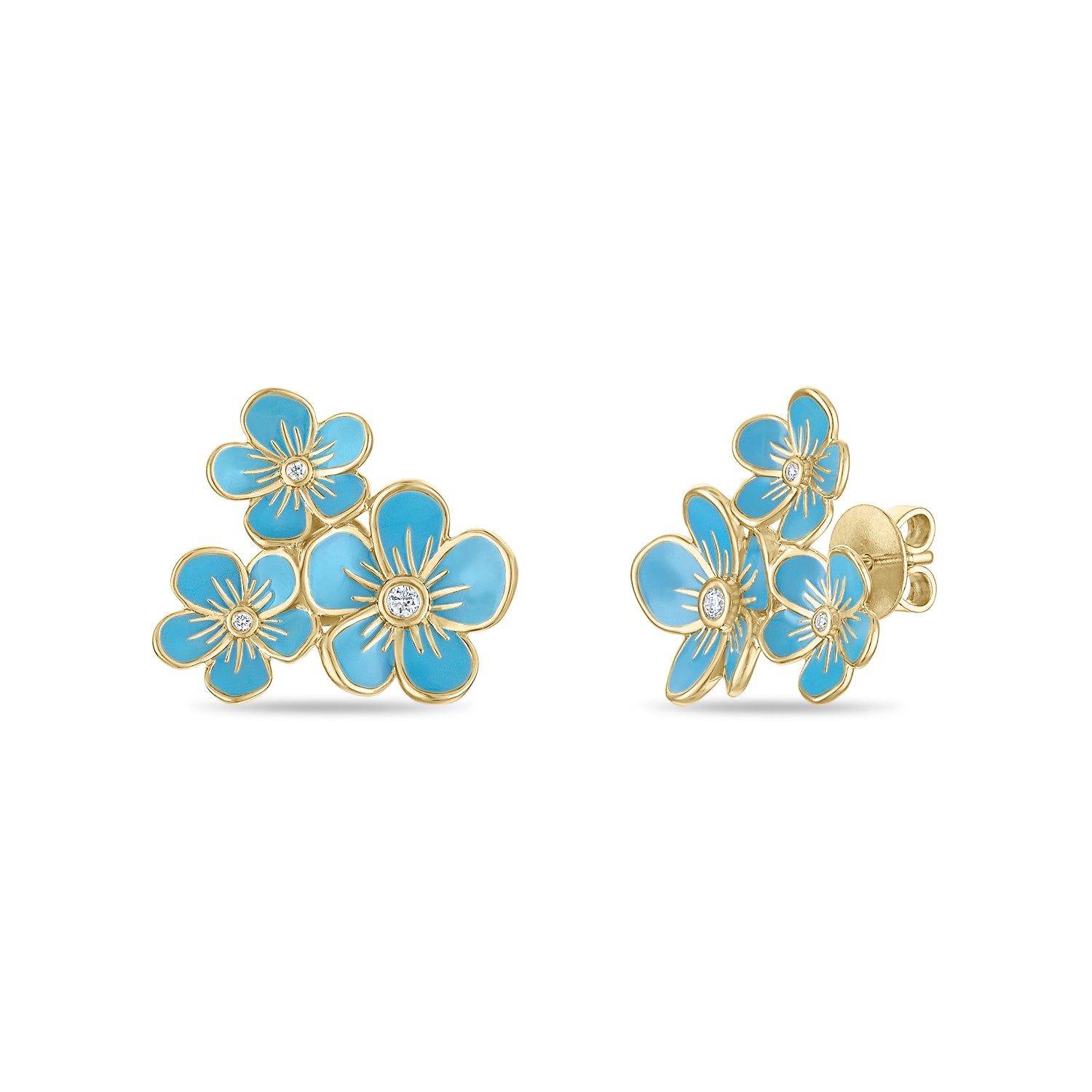 Triple Florette Studs in Forget-me-Not Blue
