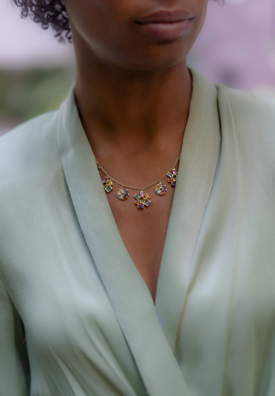 Jubilation Statement Necklace with Rainbow Gemstones