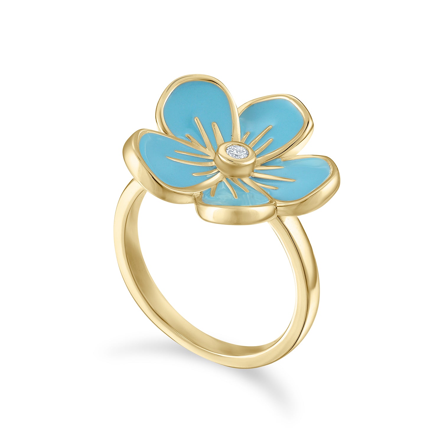 Large Florette Single Flower Cocktail Ring in Forget-Me-Not Blue
