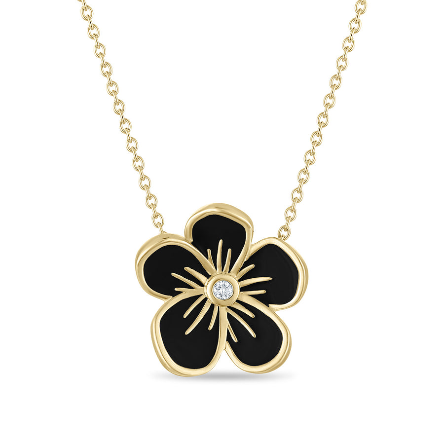 Large Florette Single Pendant Necklace in Black