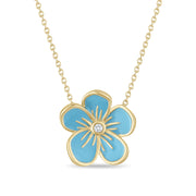 Large Florette Single Pendant Necklace in Forget-Me-Not Blue