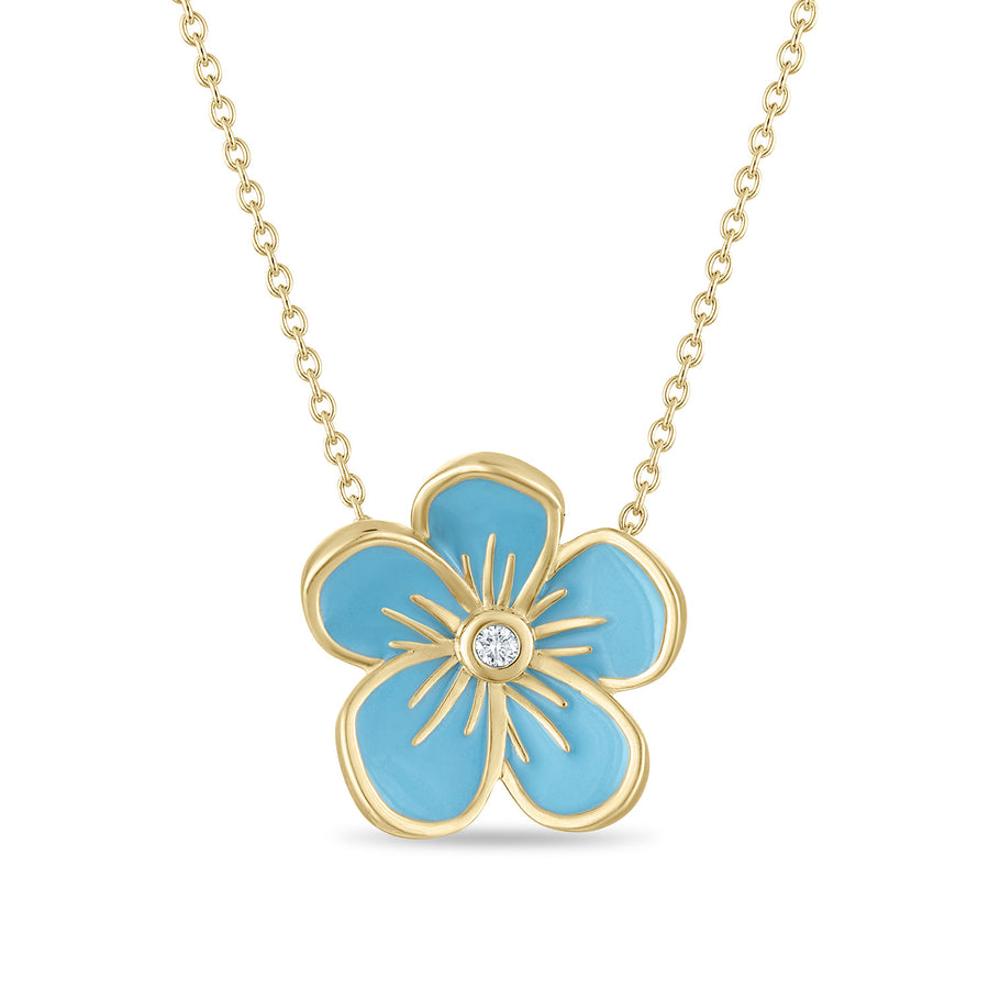 Large Florette Single Pendant Necklace in Blue