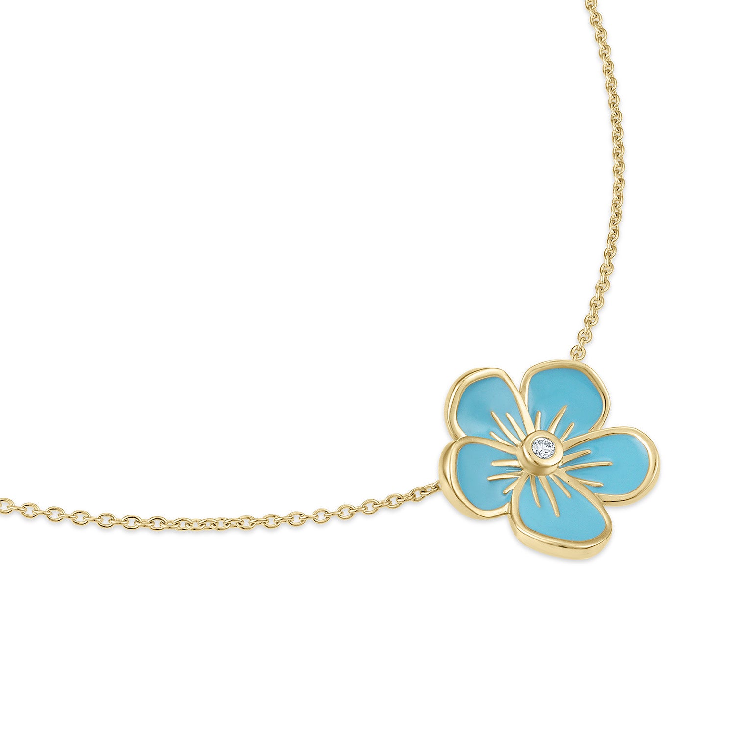 Large Florette Single Pendant Necklace in Forget-Me-Not Blue