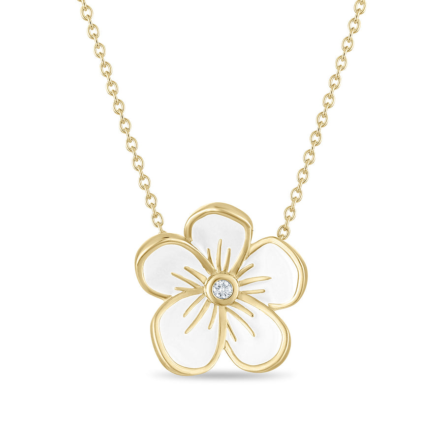 Large Florette Single Pendant Necklace in White