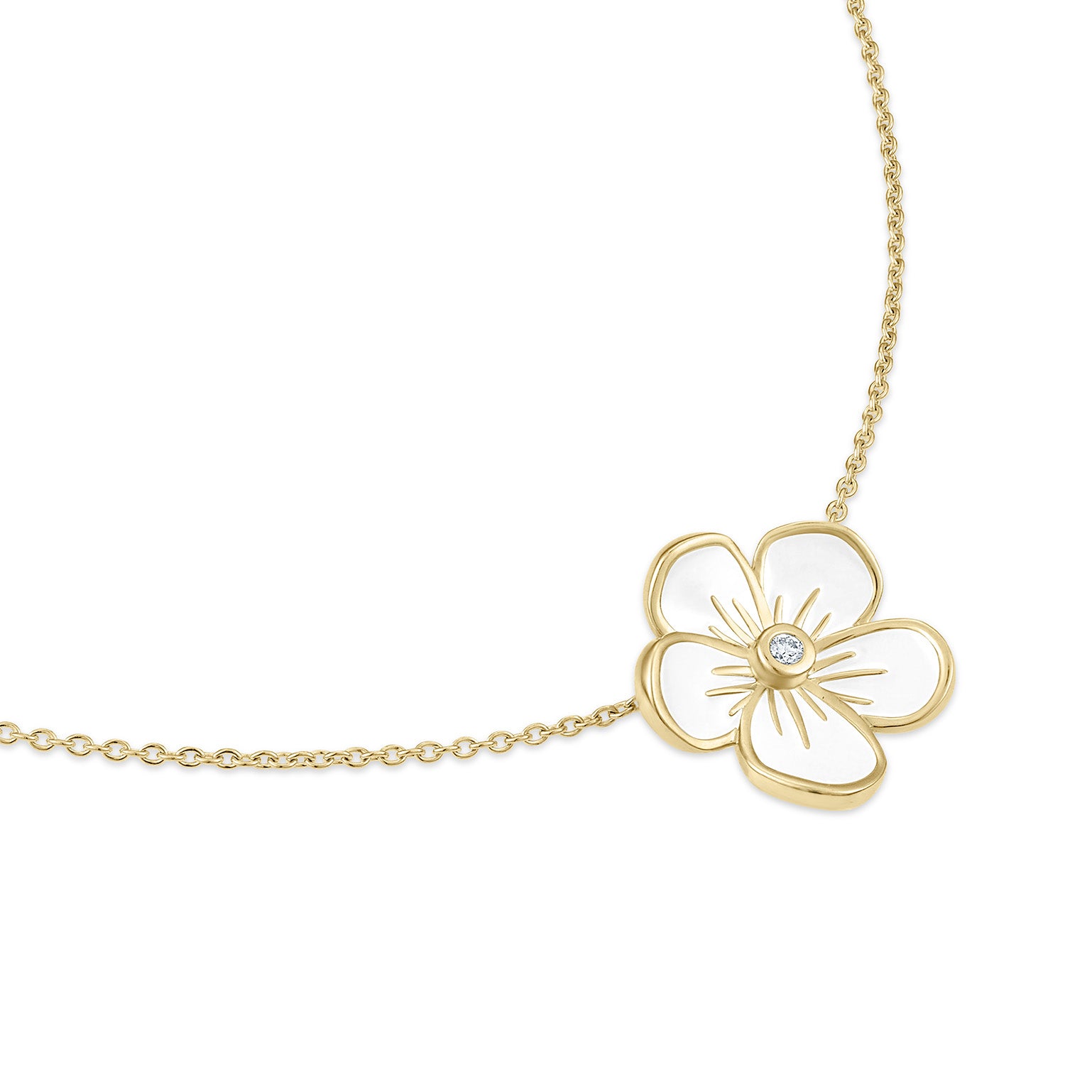 Large Florette Single Pendant Necklace in White