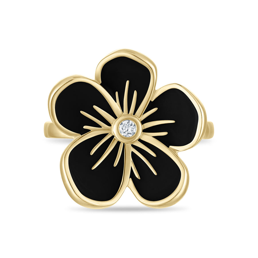 Large Florette Single Flower Cocktail Ring in Black