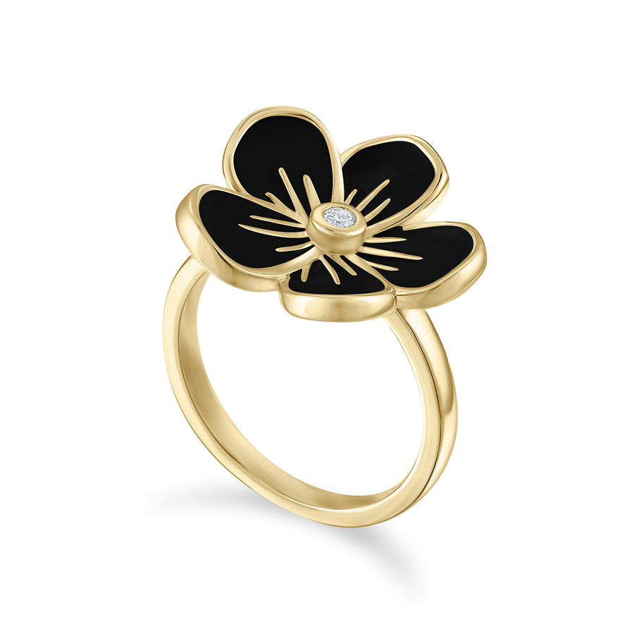 Large Florette Single Flower Cocktail Ring in Black