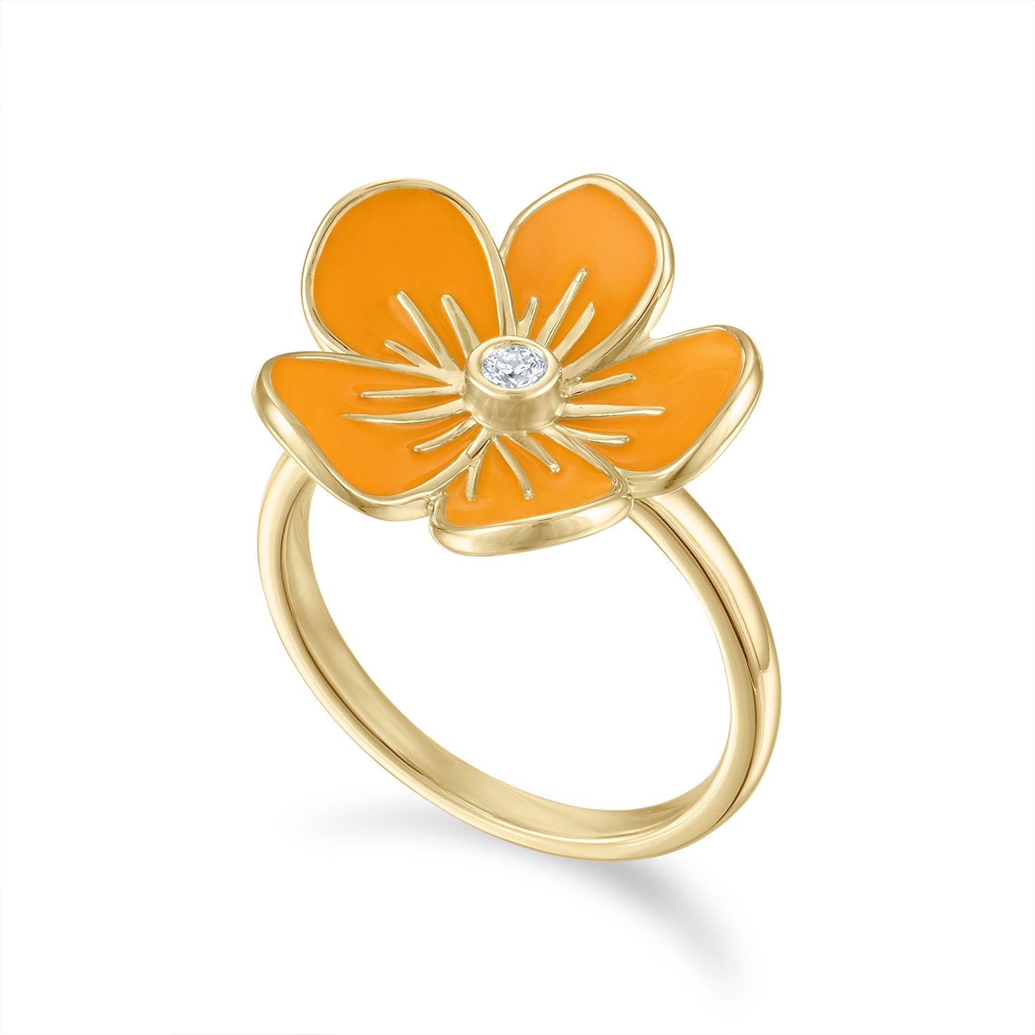Large Florette Single Flower Cocktail Ring in Bright Orange