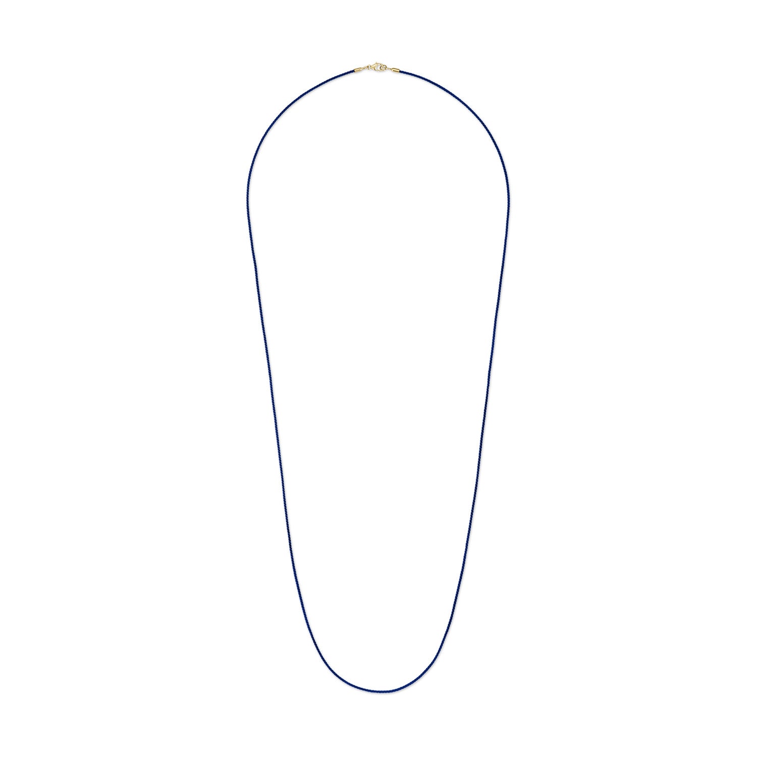 Long Thin Navy Blue Silk Cord Necklace with Gold Clasp