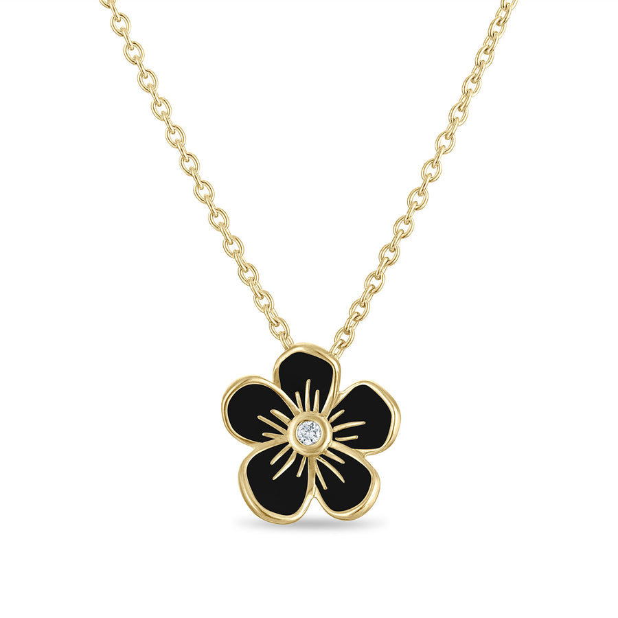 Medium Florette Single Pendant Necklace in Black