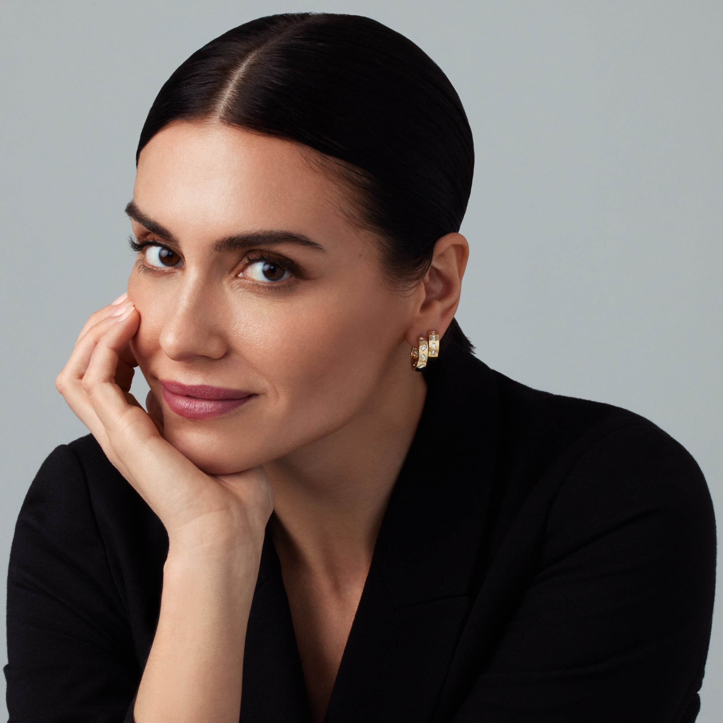 Essentials Medium Linear Diamond Hoop Earrings