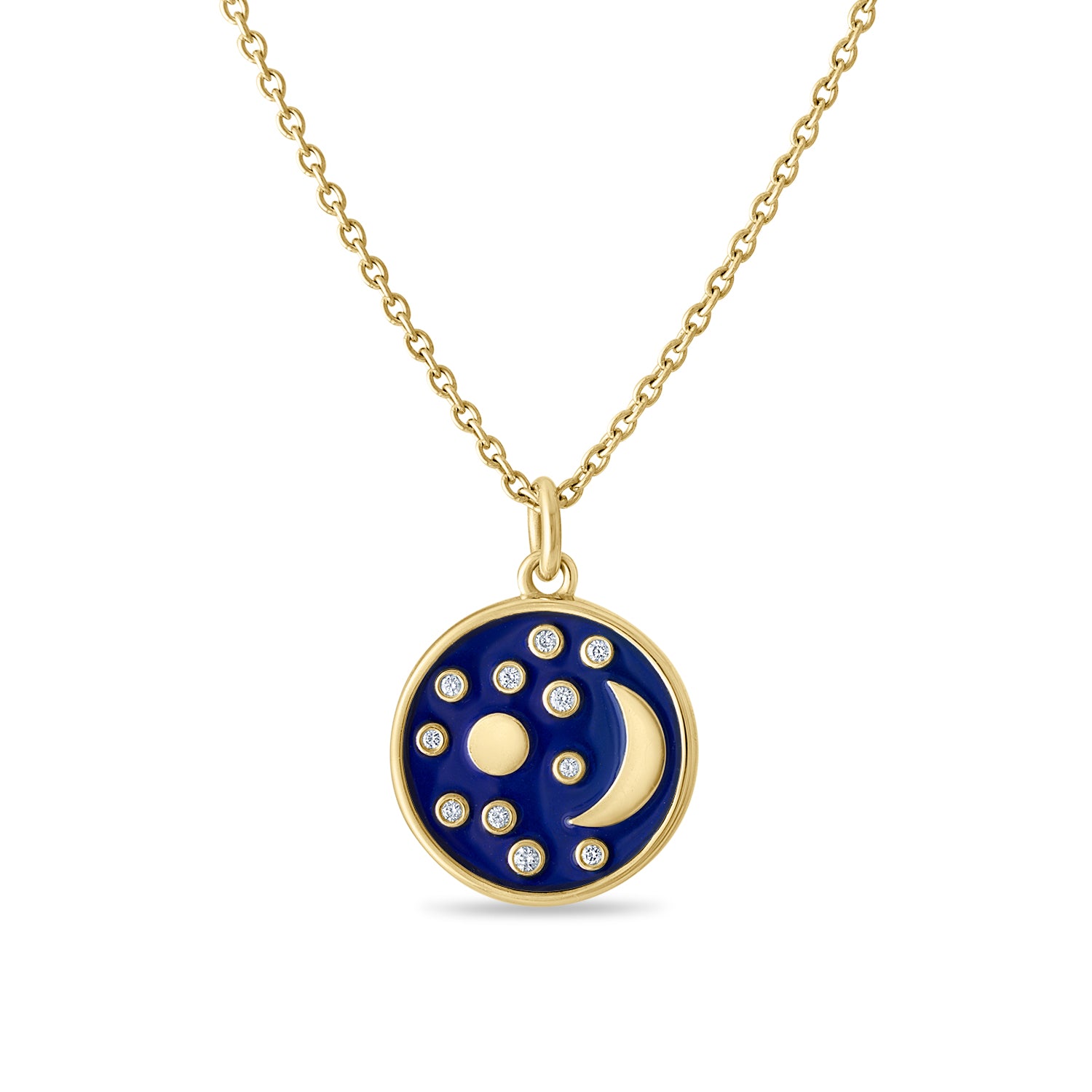 Nebra Sky Medium Enamel and Diamond Disc Pendant Necklace